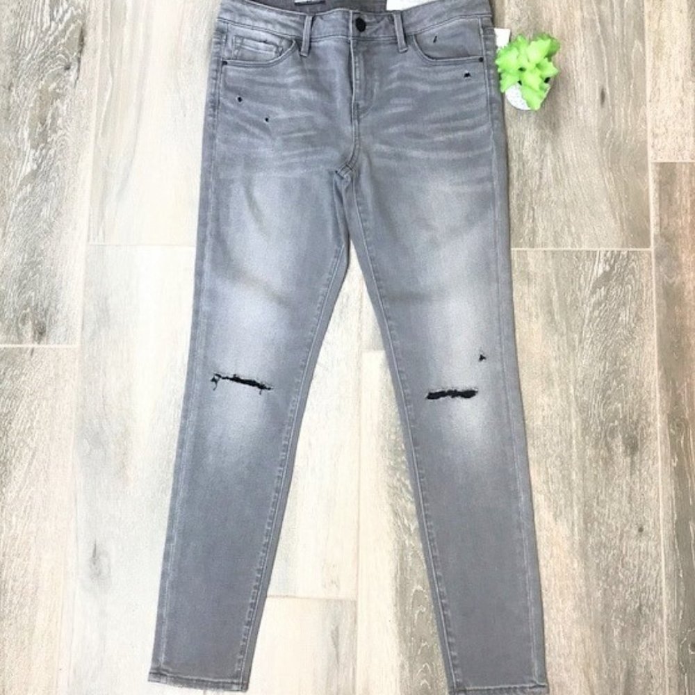 TREASURE & BOND Mid-Rise Distressed Skinny Jeans, Sz 25, Light Grey